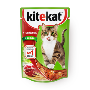 Фото Влажный корм для кошек Kitekat с говядиной в желе