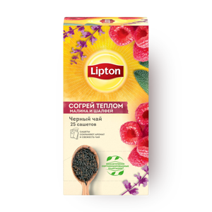 Фото Чай чёрный Lipton «Согрей теплом» с малиной и шалфеем в сашетах